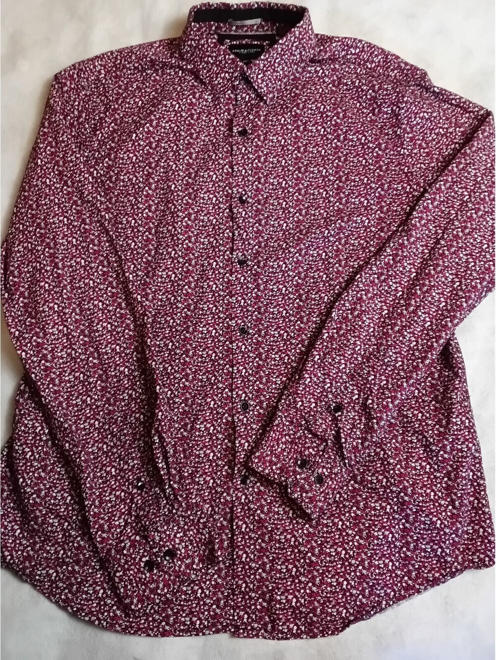 Denim Flower Button-Up Shirt Size Large Ricky Singh Burgundy Cotton Blend